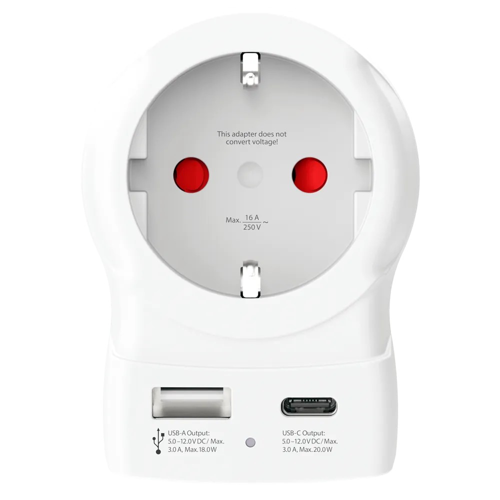 Adaptor priza Skross 1.500283-E EU -> UK, USB-A, USB-C 20W