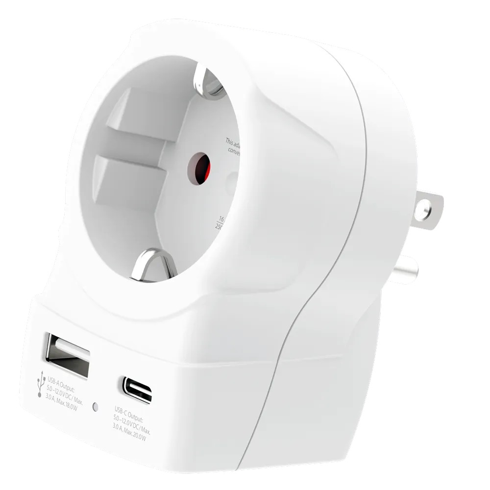 Adaptor priza Skross 1.500284-E SHUKO - US cu USB-A, USB-C 20W