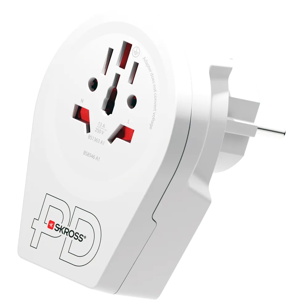 Adaptor priza universal World -> EU Skross 1.500295-E, cu USB-A, USB-C, 20W