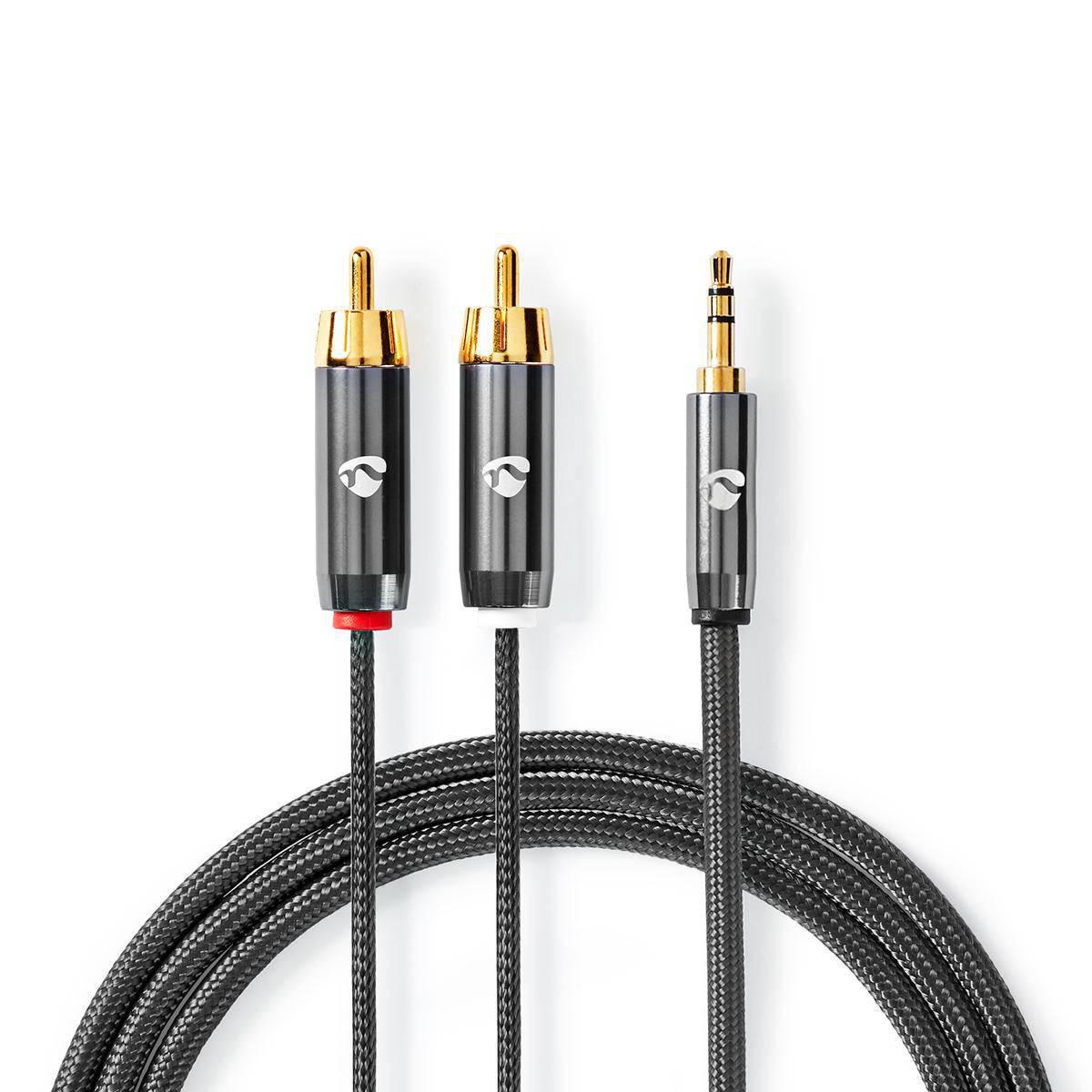 Cablu audio stereo Nedis 3.5 mm tata - 2x RCA tata, 5m, gri metal