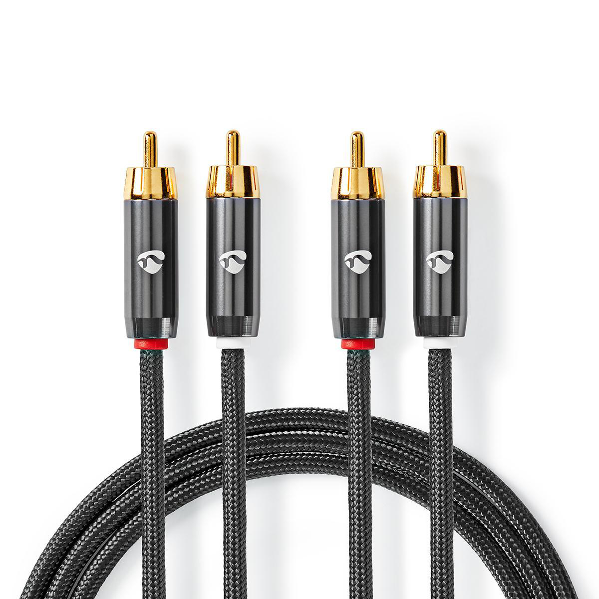 Cablu audio digital Nedis 2x RCA tata - 2x RCA tata, 2m, gri metal