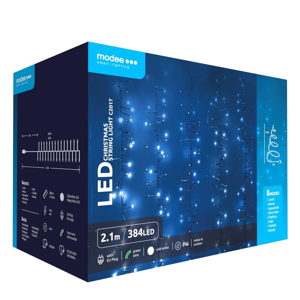 Sir de lumini LED pentru Craciun, plastic, cu adaptor C2017, luminca rece, Modee