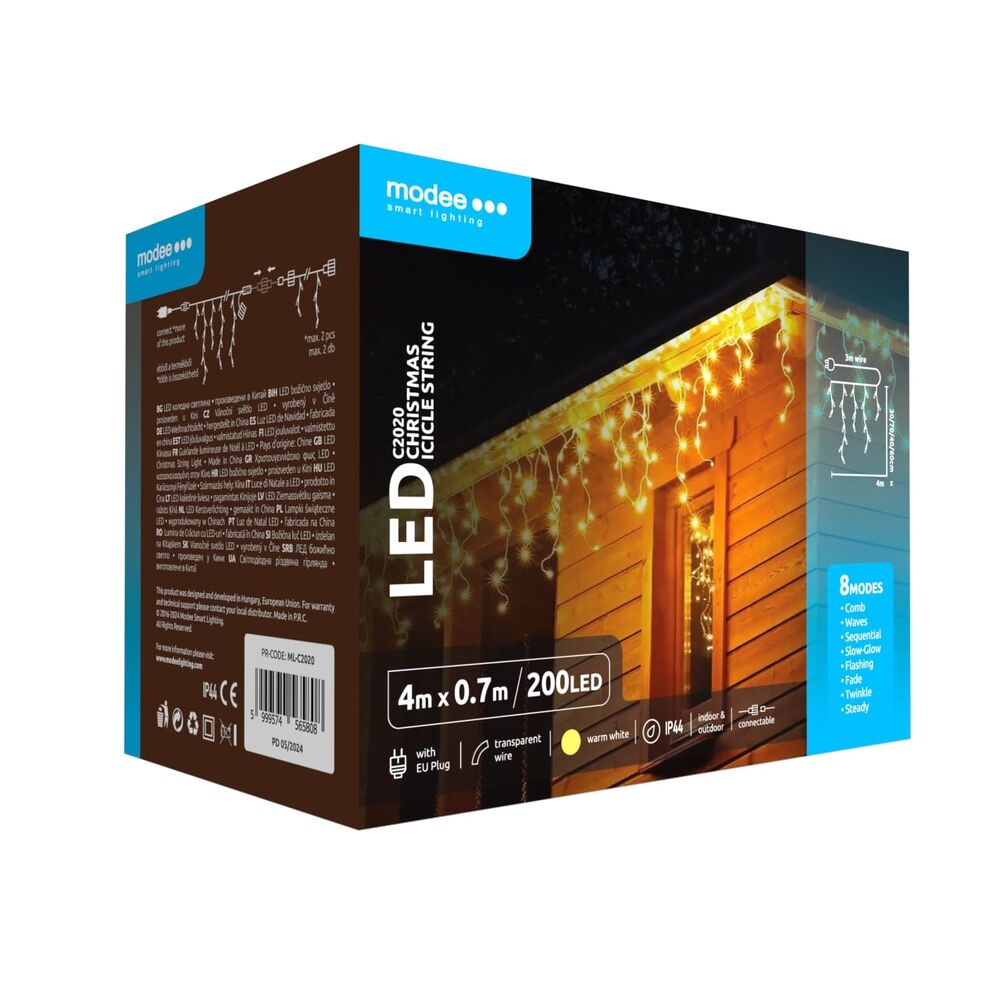 Sir de lumini LED pentru Craciun, cu adaptor C2020, extensibil, lumina calda, Modee
