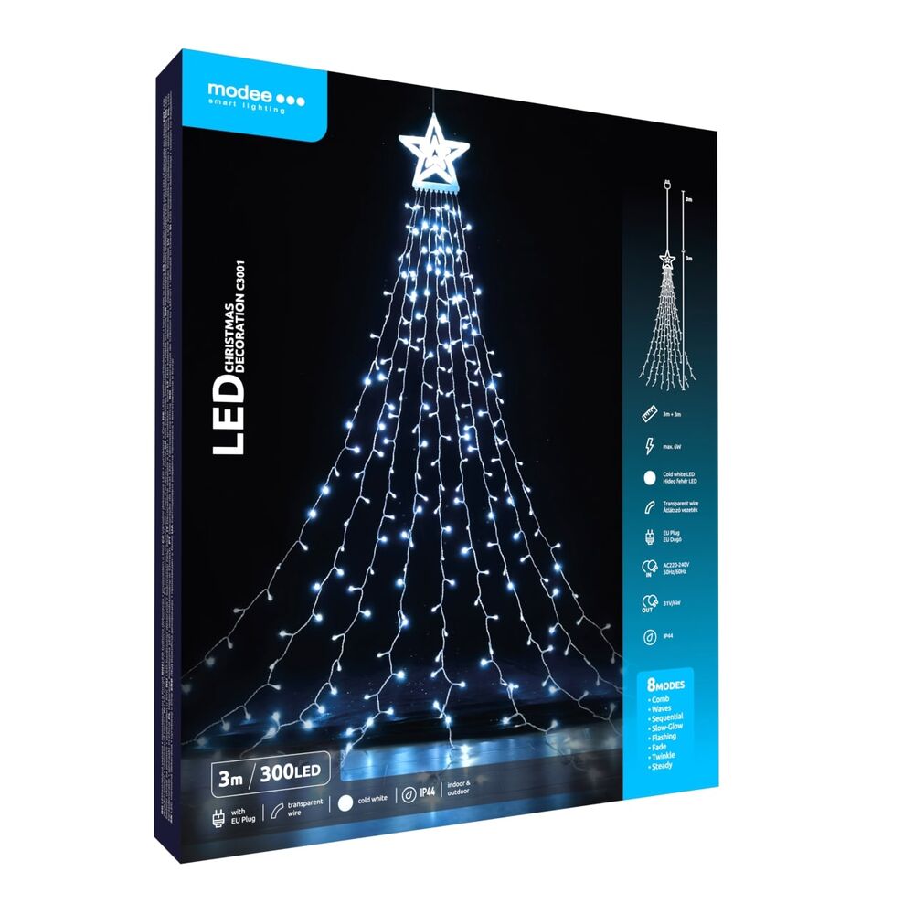Ghirlanda luminoasa decorativa Modee C3001, 300 LED-uri, 6W, 3m, alb rece