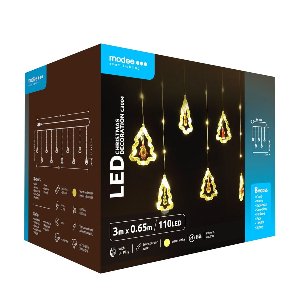 Ghirlanda luminoasa decorativa Modee C3004, 110 LED-uri, 2.7W, 3m x 0.65m, alb cald