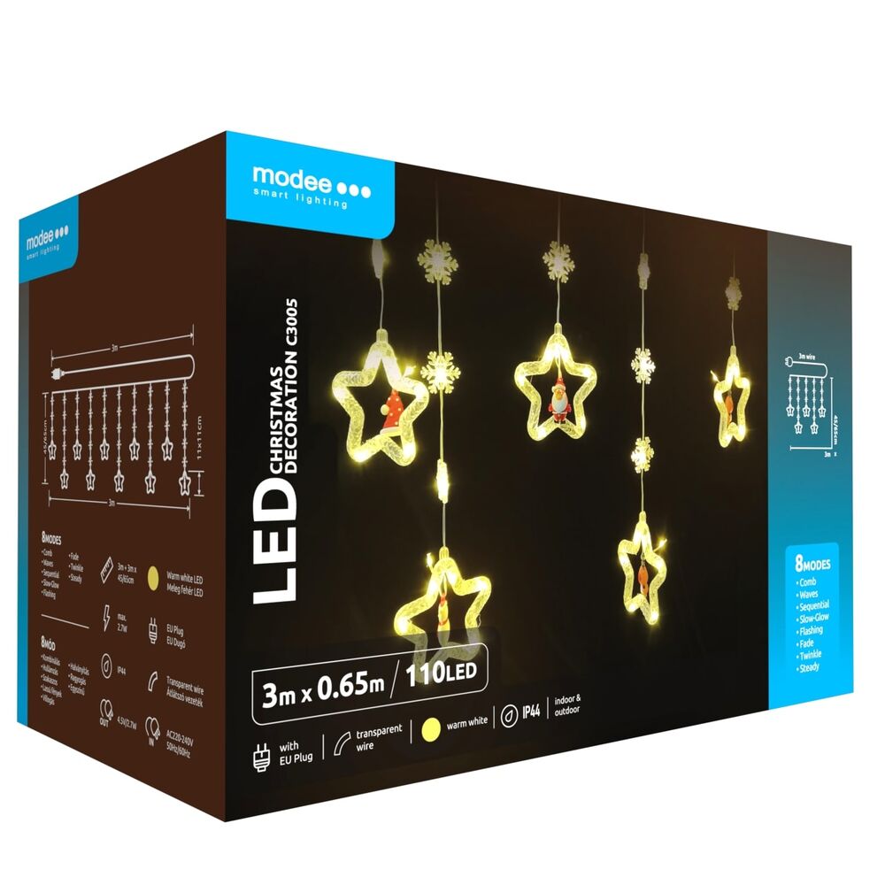 Ghirlanda luminoasa decorativa Modee C3005, 110 LED-uri, 2.7W, 3m x 0.65m, alb cald