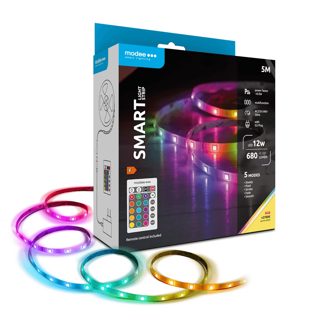 Banda LED Smart Modee, 12W, telecomanda, 2700K+RGB, 680lm, IP20, 5m