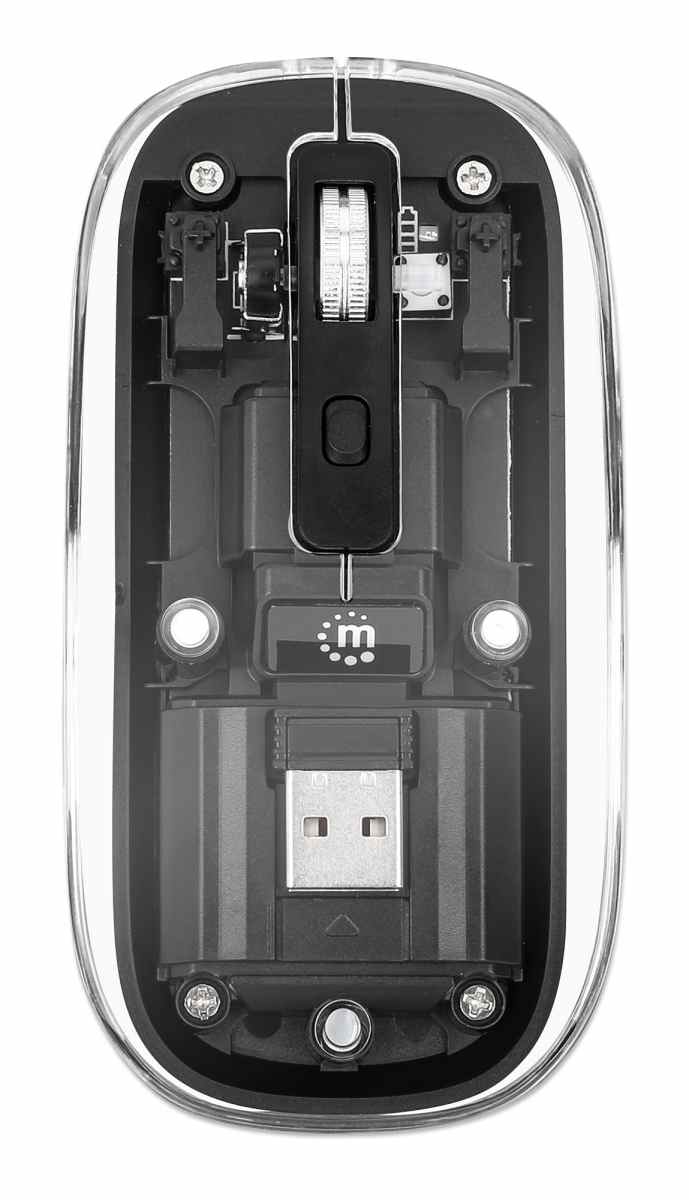 Mouse wireless reincarcabil 190268 Manhattan, 1600dpi, silent click, USB-C, transparent / negru