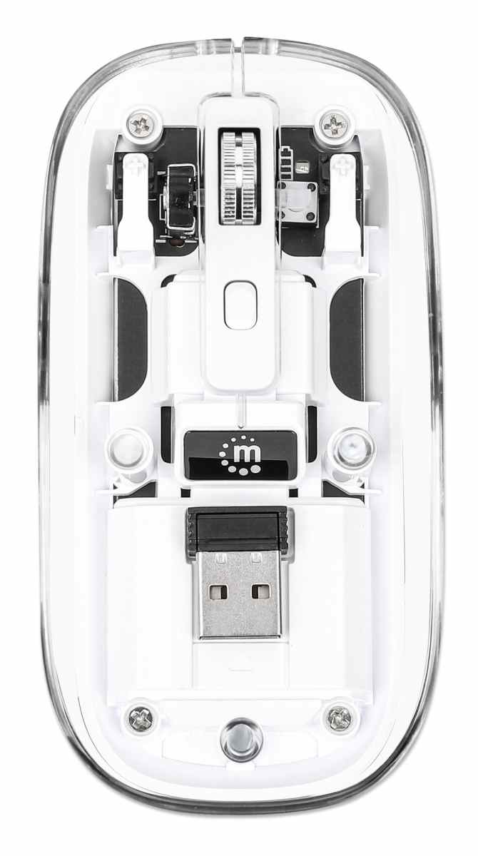 Mouse wireless reincarcabil 190275 Manhattan, 1600dpi, silent click, USB-C, transparent / alb