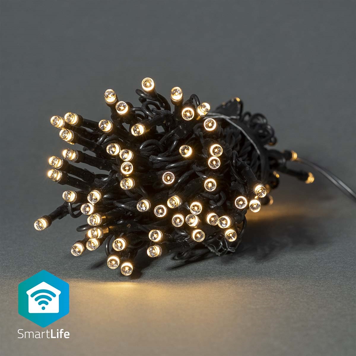 Ghirlanda luminoasa decorativa Smart Wi-Fi Nedis, 50 LED-uri, lumina alba calda, 5m, Android / IOS