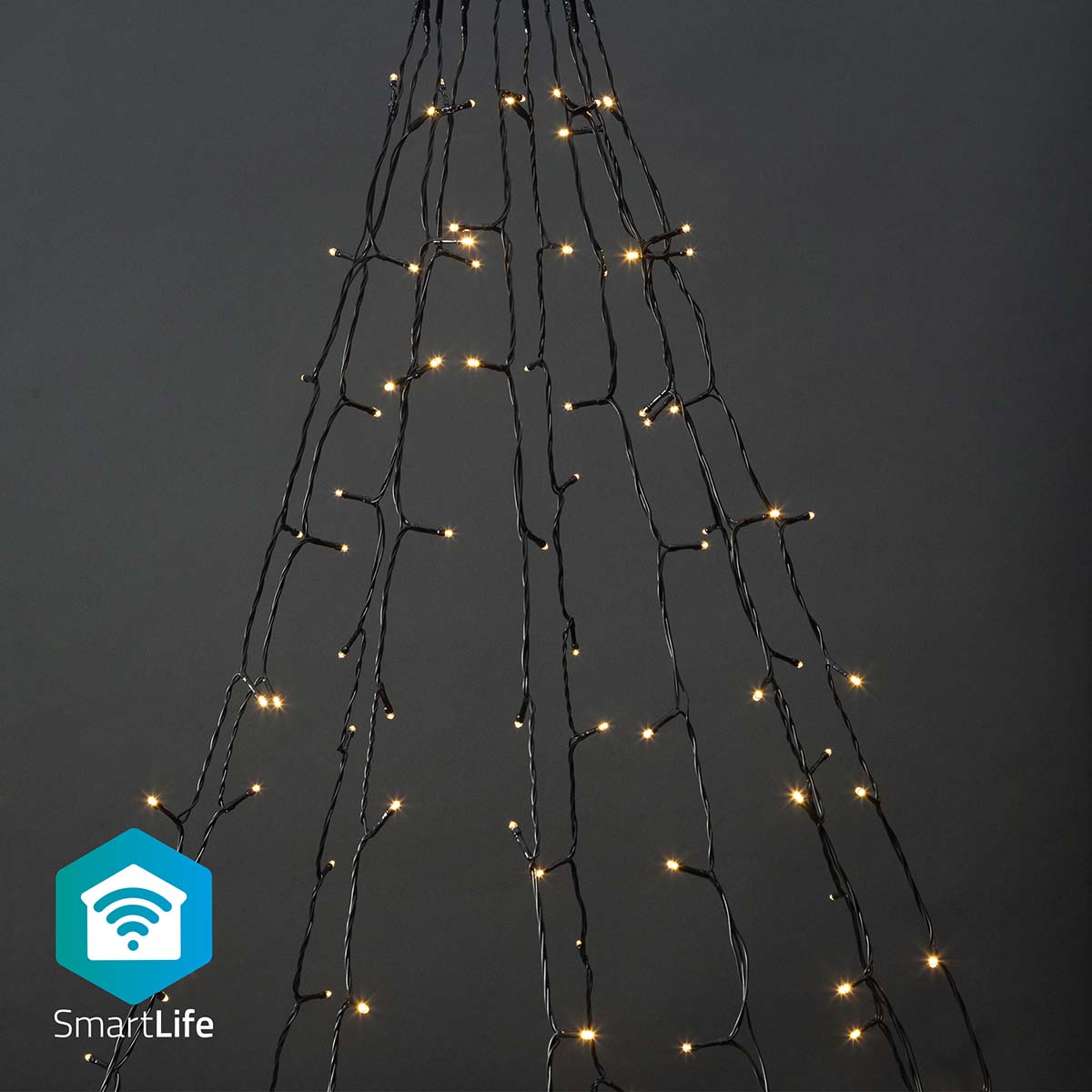 Ghirlanda luminoasa decorativa Smart Wi-Fi Nedis, 200 LED-uri, alb cald, 10 x 2m, Android / IOS