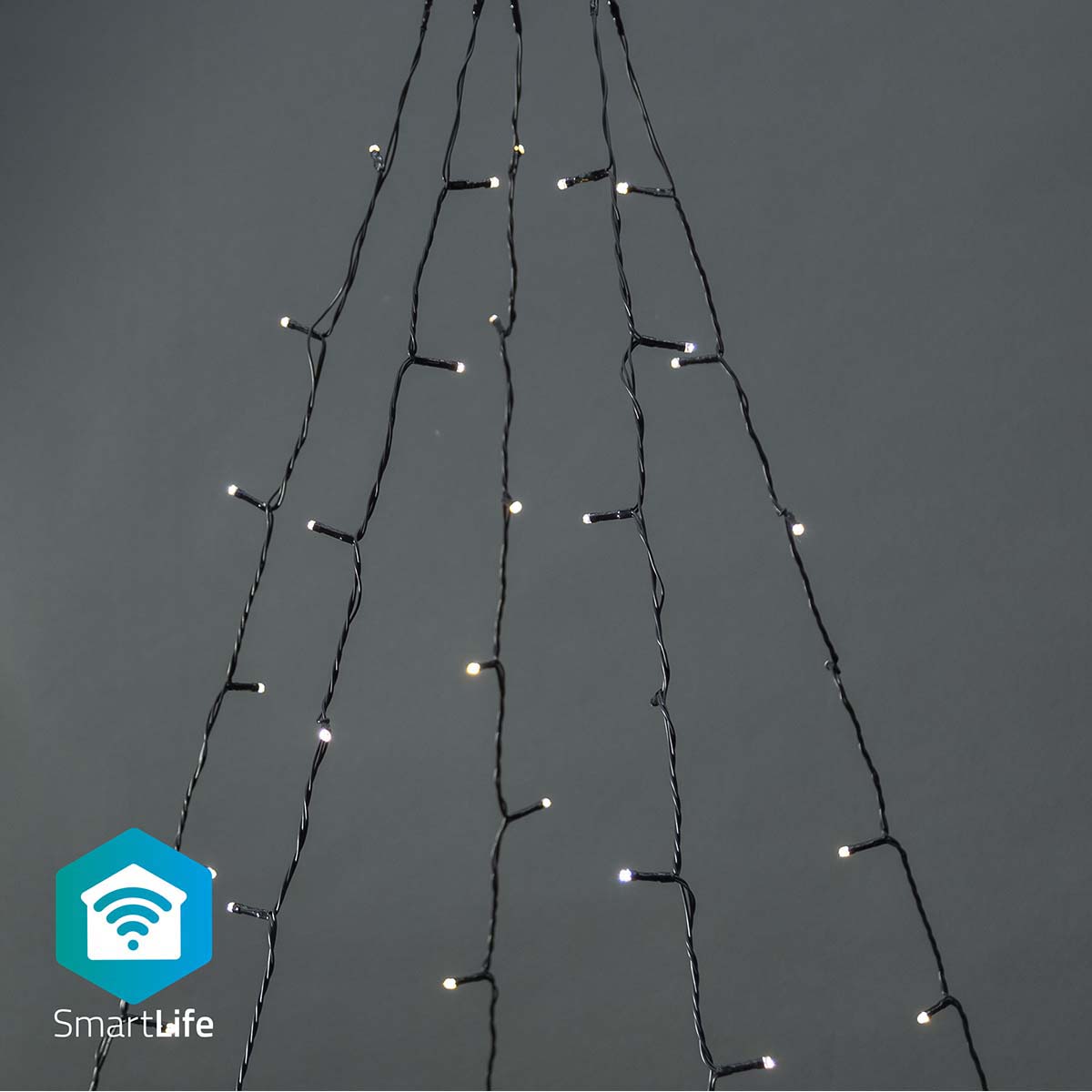 Ghirlanda luminoasa decorativa Smart Wi-Fi Nedis, 200 LED-uri, alb cald, 5 x 4m, Android / IOS