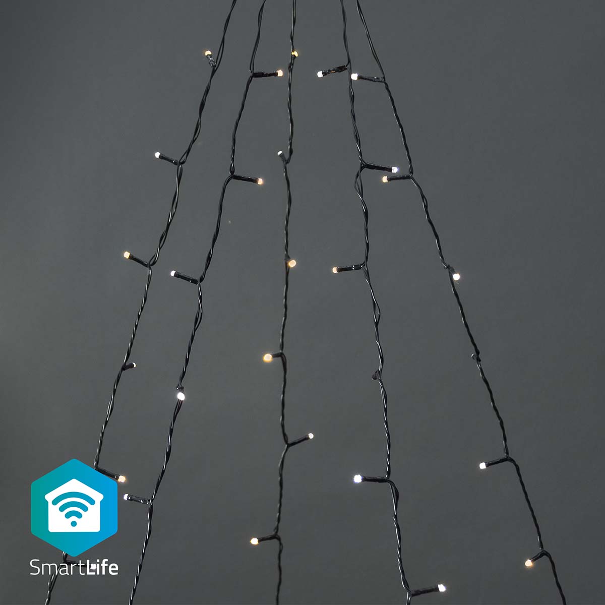 Ghirlanda luminoasa decorativa Smart Wi-Fi Nedis, 200 LED-uri, alb cald la alb rece, 5 x 4m, Android / IOS