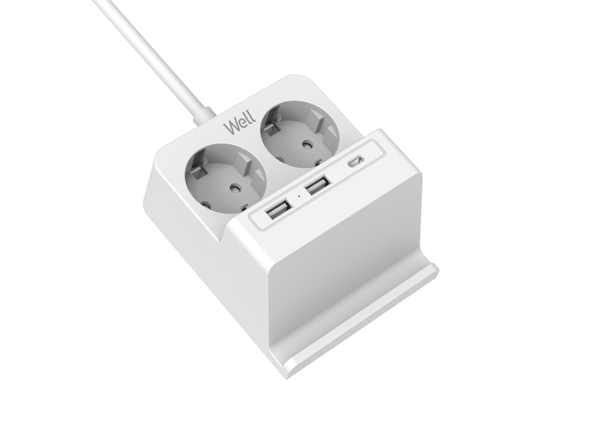Prelungitor Well, 2 prize, 2x USB-A, 1x USB-C, incarcator wireless, cablu 3x1.5mmp, 2m, resigilat
