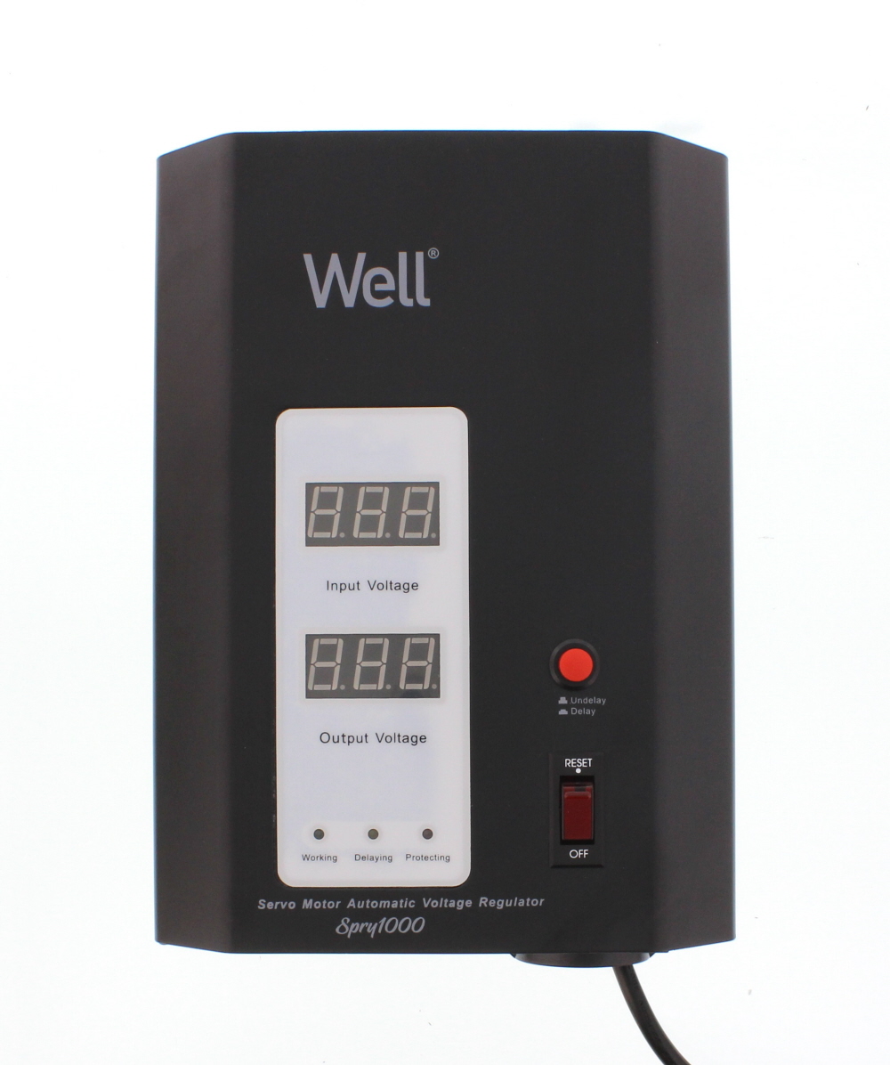 Stabilizator automat de tensiune cu servo motor montabil pe perete Well Spry 1000VA/600W, negru