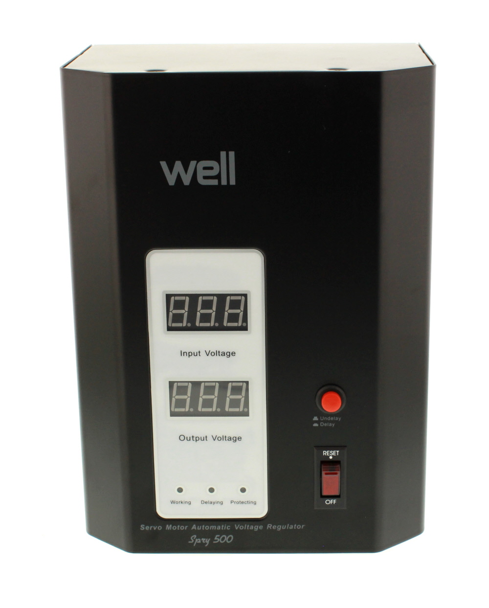 Stabilizator automat de tensiune cu servo motor montabil pe perete Well Spry 500VA/300W, negru