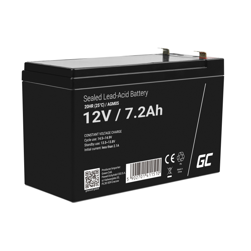 Acumulator plumb acid GreenCell 12V 7.2AH, terminal F2/T2, AGM05