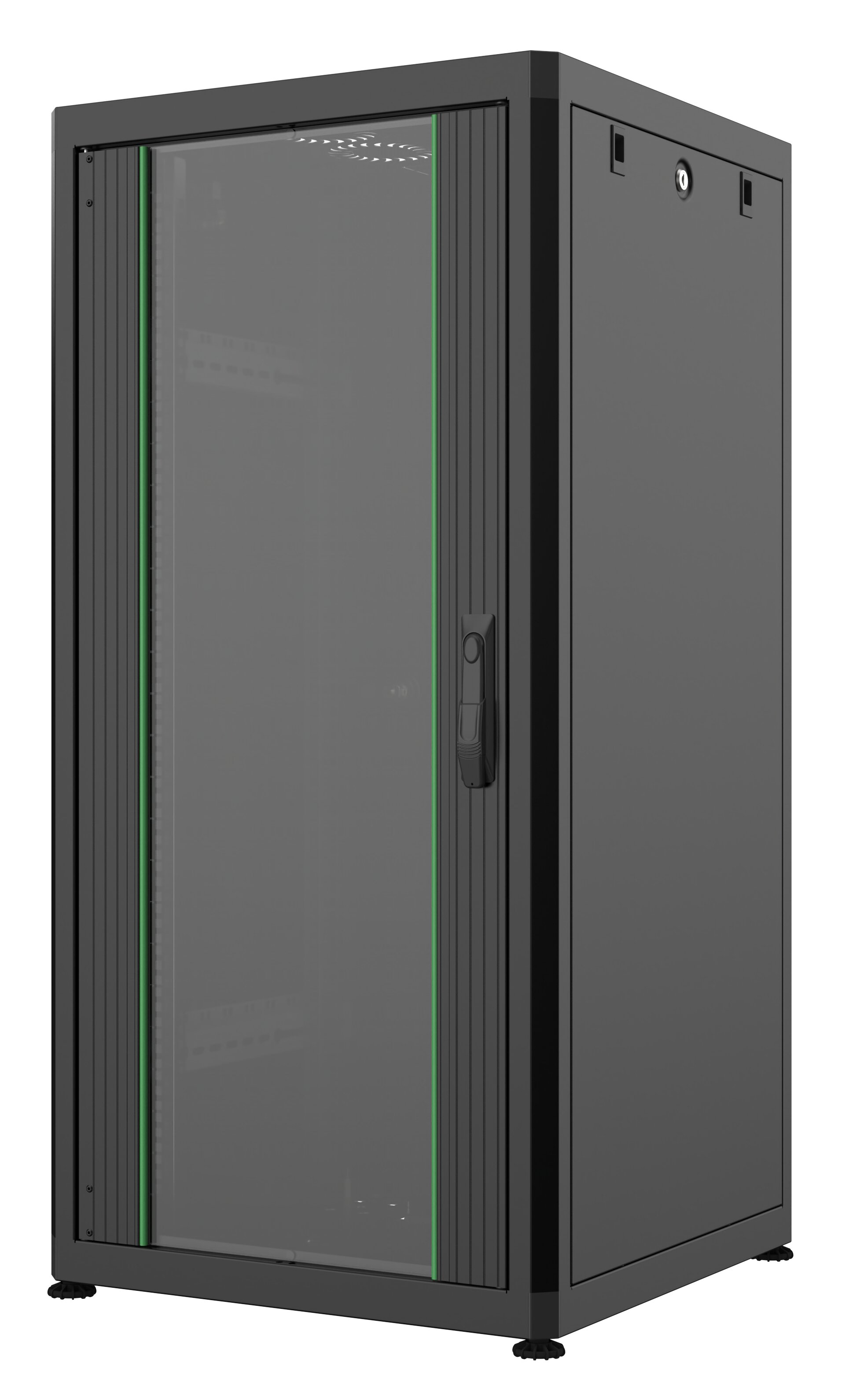 Dulap rack 19" 20U 600x1039x600mm negru asamblat, încărcare statica 1000kg, ușă aluminiu/sticlă, Mirsan