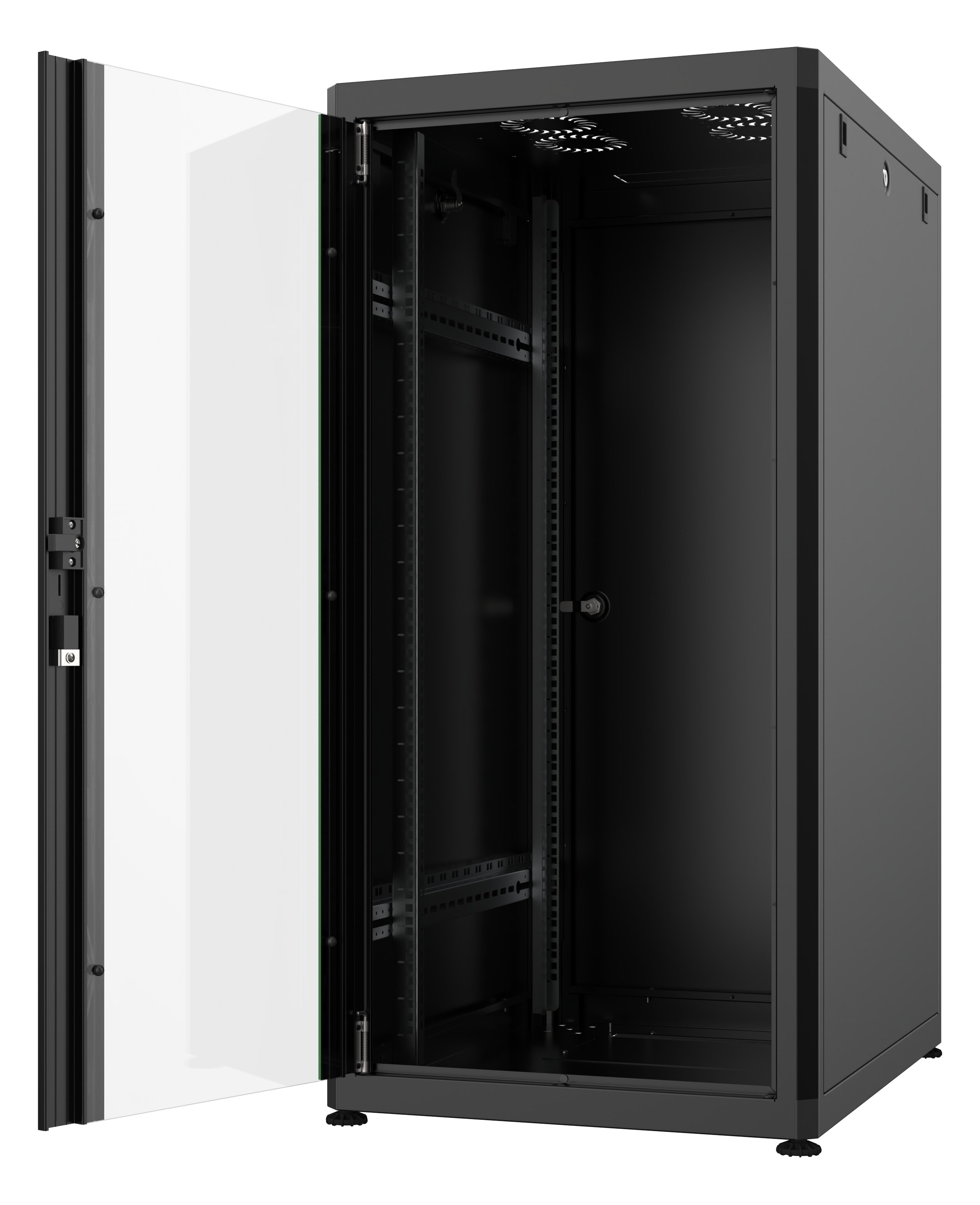 Dulap rack 19" 20U 600x1039x800mm negru asamblat, incarcare statica 1000kg, usa aluminiu/sticla, Mirsan MR.HD.GTN20U68.01