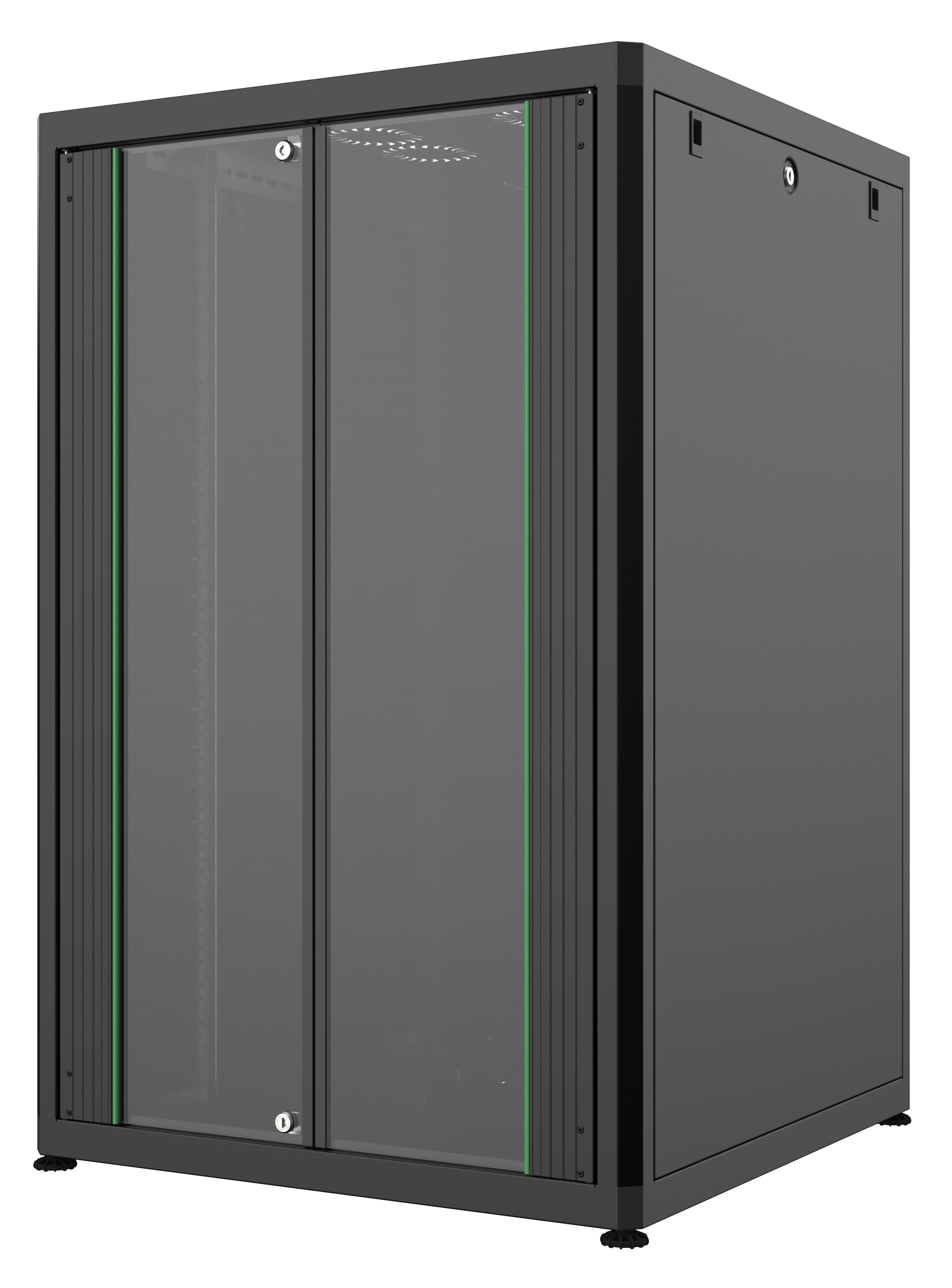 Dulap rack 19" 20U 800x1039x800mm negru asamblat, încărcare statica 1000kg, ușă aluminiu/sticlă, Mirsan