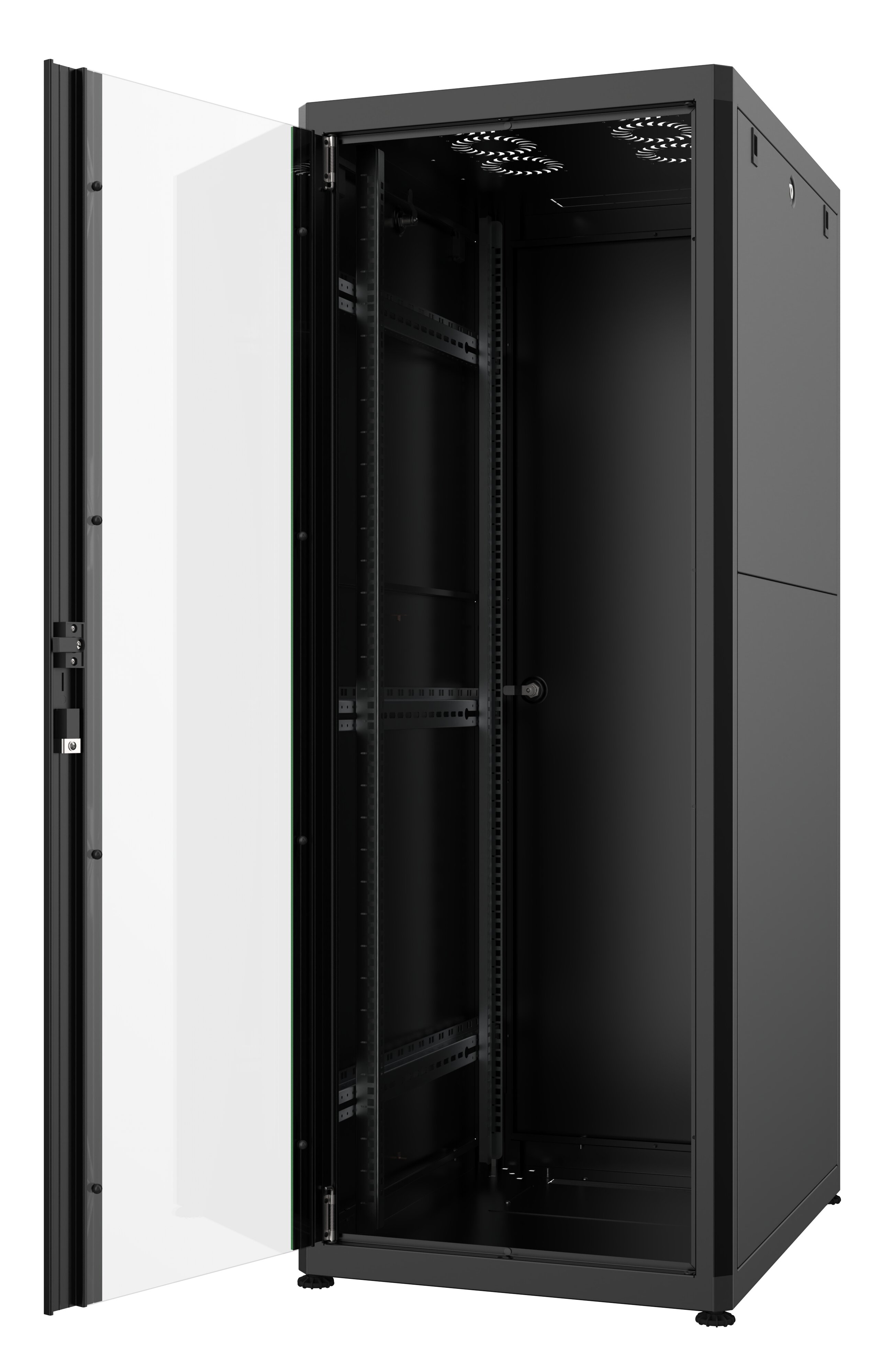 Dulap rack 19" 32U 600x1573x800mm negru asamblat, incarcare statica 1000kg, usa aluminiu/sticla, Mirsan MR.HD.GTN32U68.01