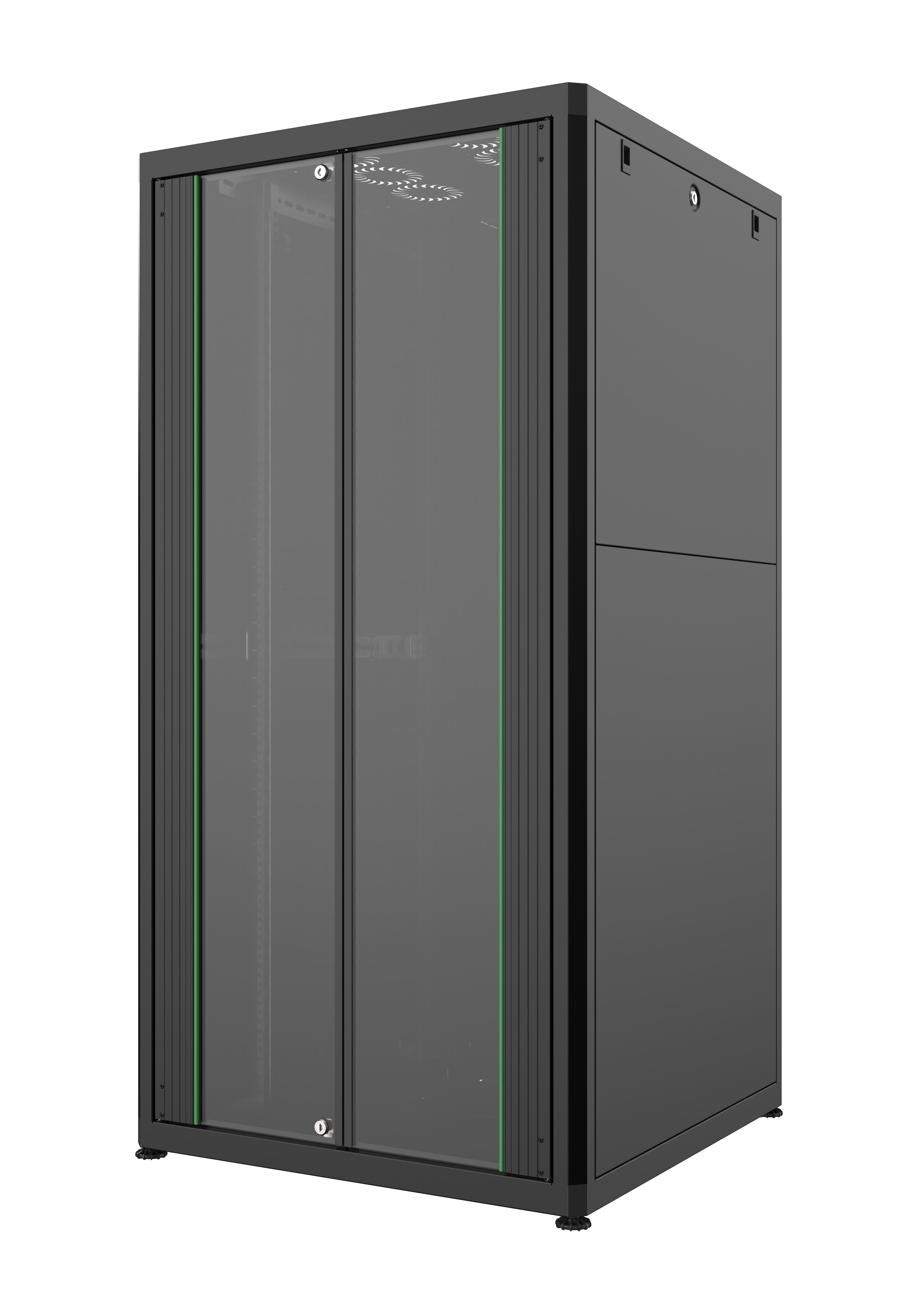 Dulap rack 19" 32U 800x1573x800mm negru asamblat, încărcare statica 1000kg, ușă aluminiu/sticlă, Mirsan