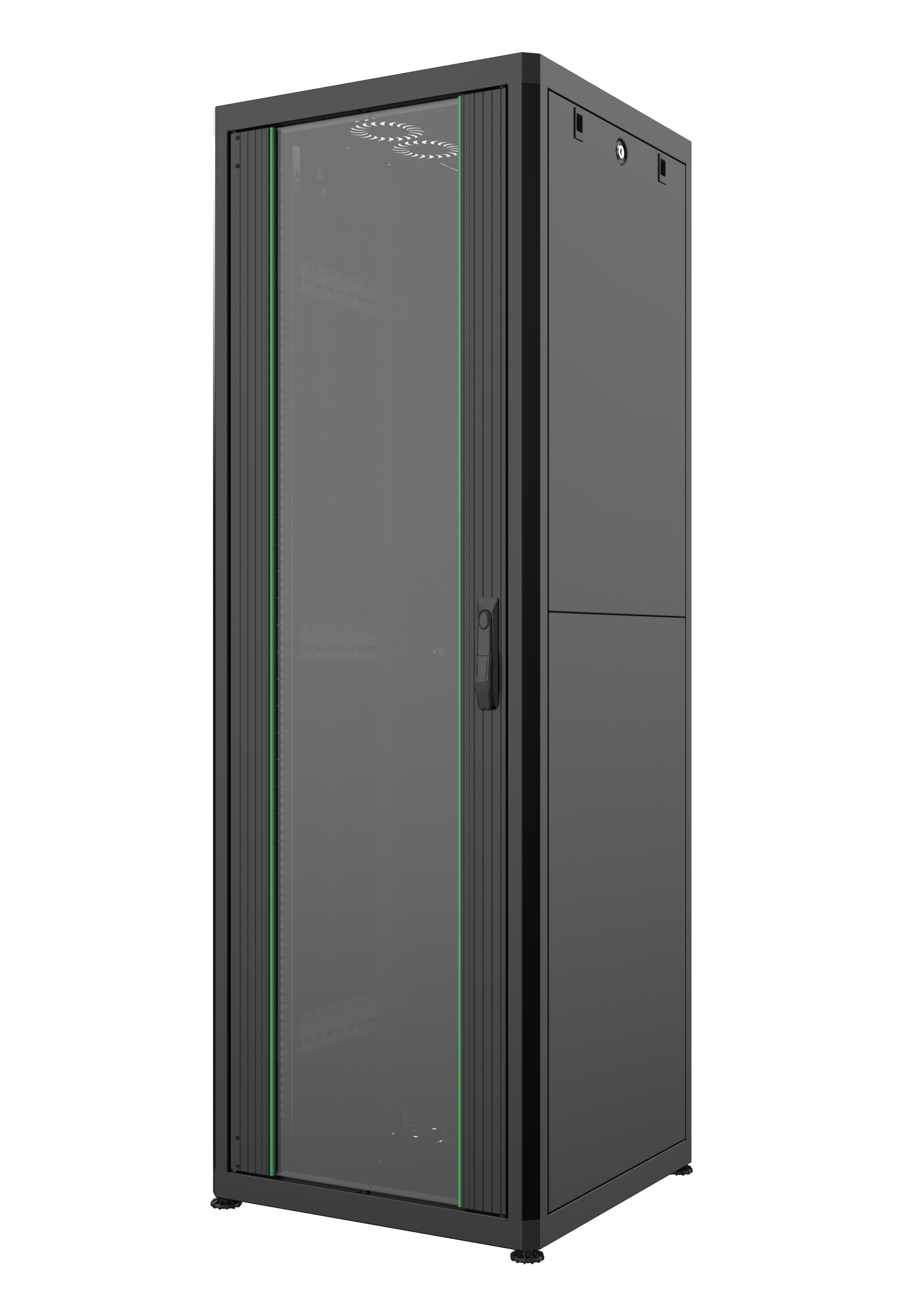Dulap rack 19" 36U 600x1750x600mm negru asamblat, încărcare statica 1000kg, ușă aluminiu/sticlă, Mirsan