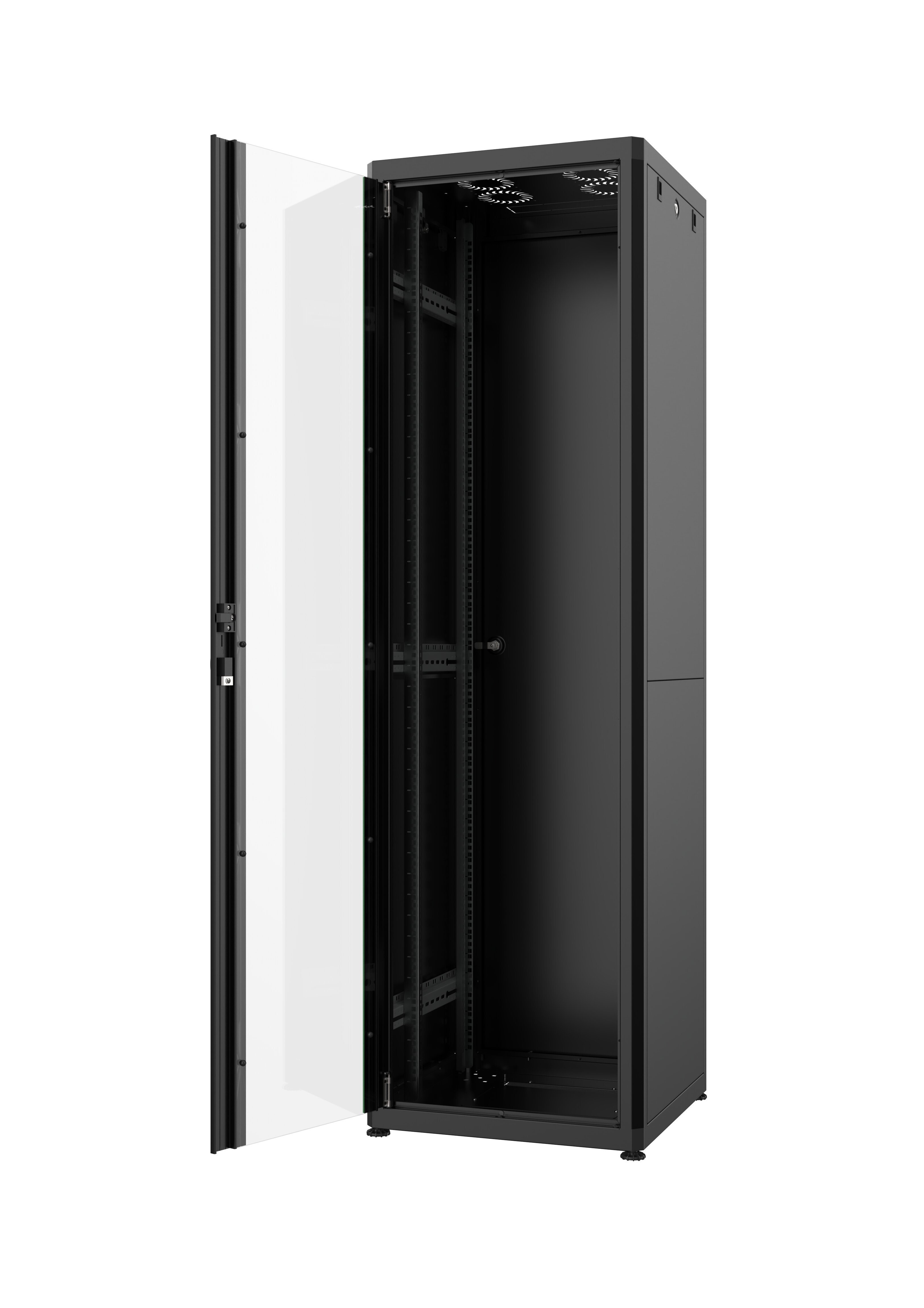 Dulap rack 19" 42U 600x2017x600mm negru asamblat, incarcare statica 1000kg, usa aluminiu/sticla, Mirsan MR.HD.GTN42U66.01