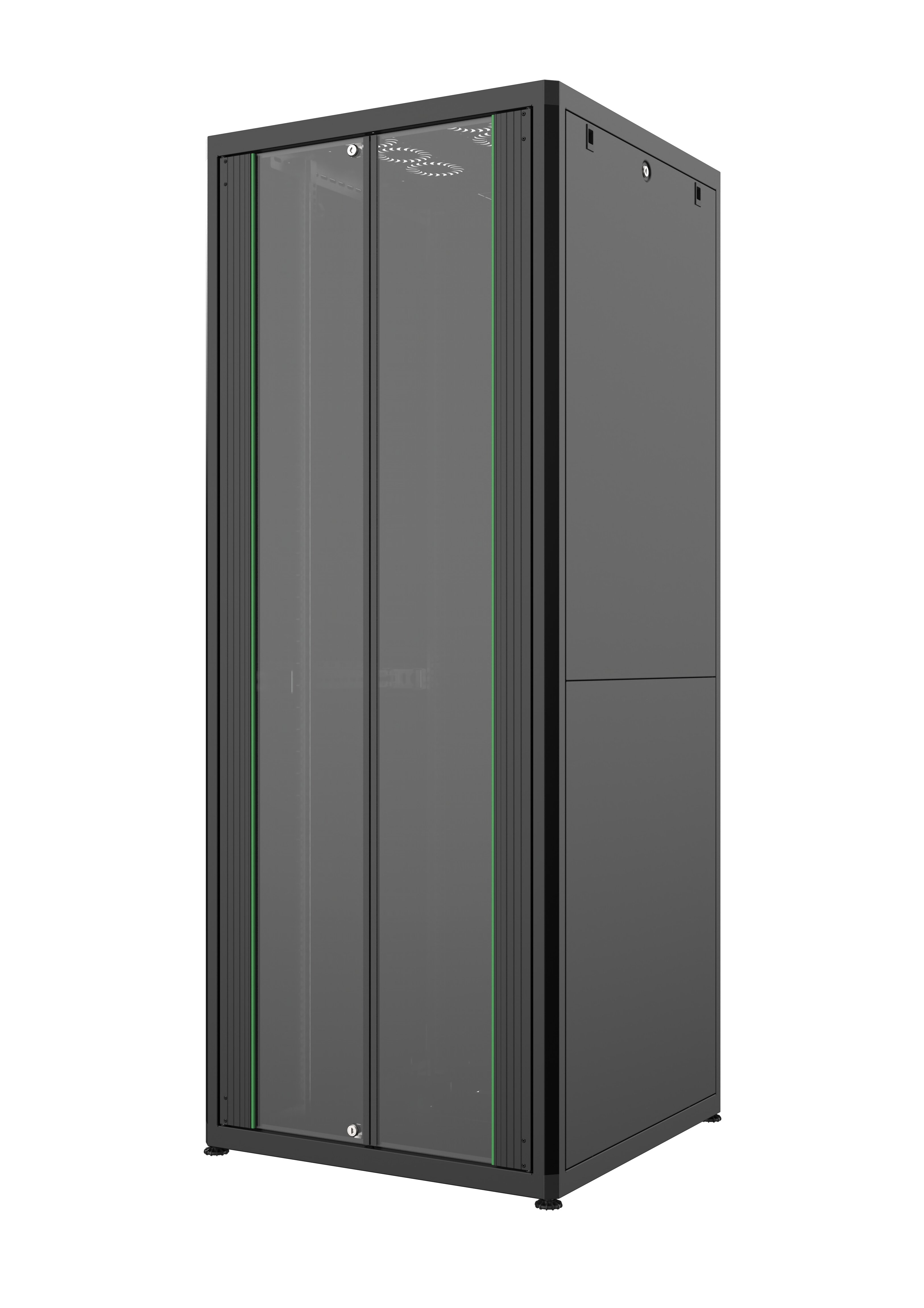 Dulap rack 19" 42U 800x2017x800mm negru asamblat, încărcare statica 1000kg, ușă aluminiu/sticlă, Mirsan