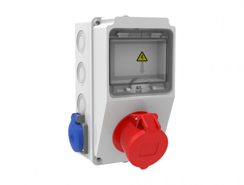 Tablou electric Bemis BH1-2118-2020, aparent, IP44, 124x232x115 mm, ABS, gri, 1 priză 5/16A 380V