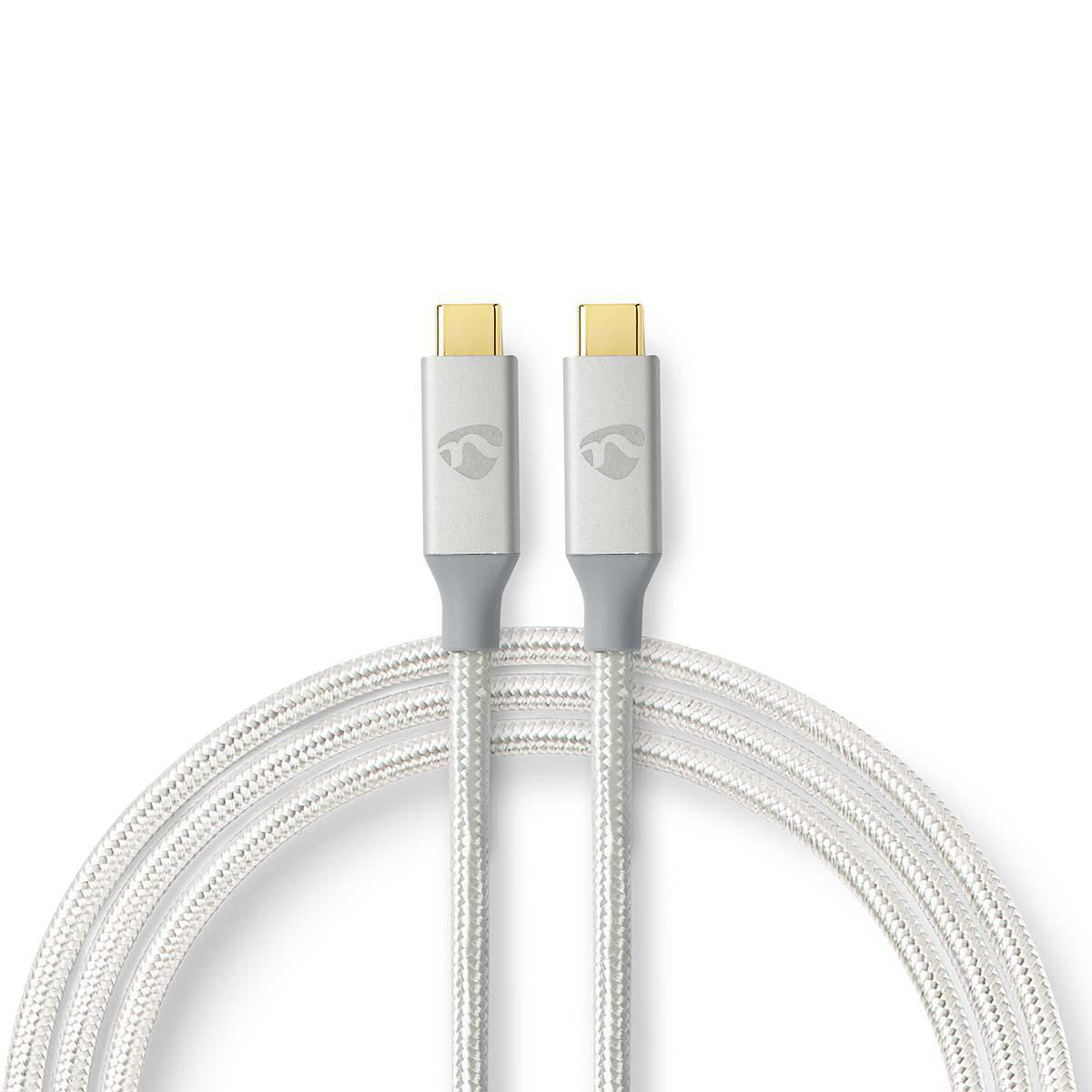 Cablu USB-C - USB-C, 3.2 (Gen2), 100W, 2m, argintiu/textil, Nedis