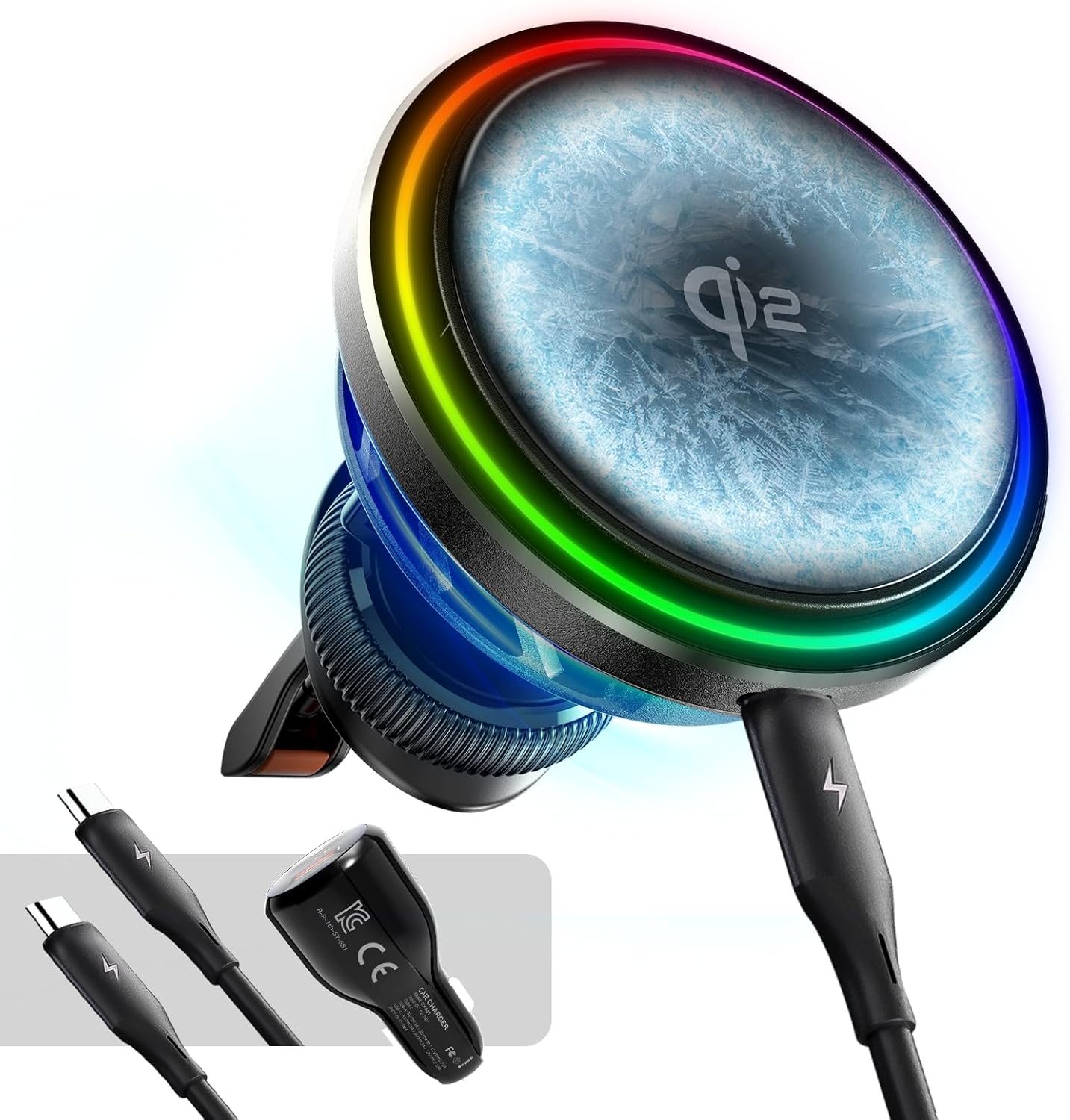 Incarcator auto wireless magnetic MINIX MCC01, 15W Qi2, compatibil Iphone, prindere de ventilatie, USB-C, negru