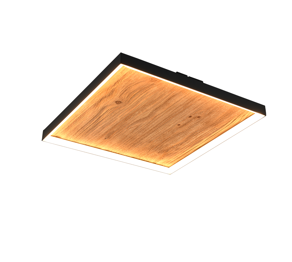 Plafoniera TRIO KALEA, 1x SMD, 41W, 4800lm, 3000K, negru, lemn natural, 655510130