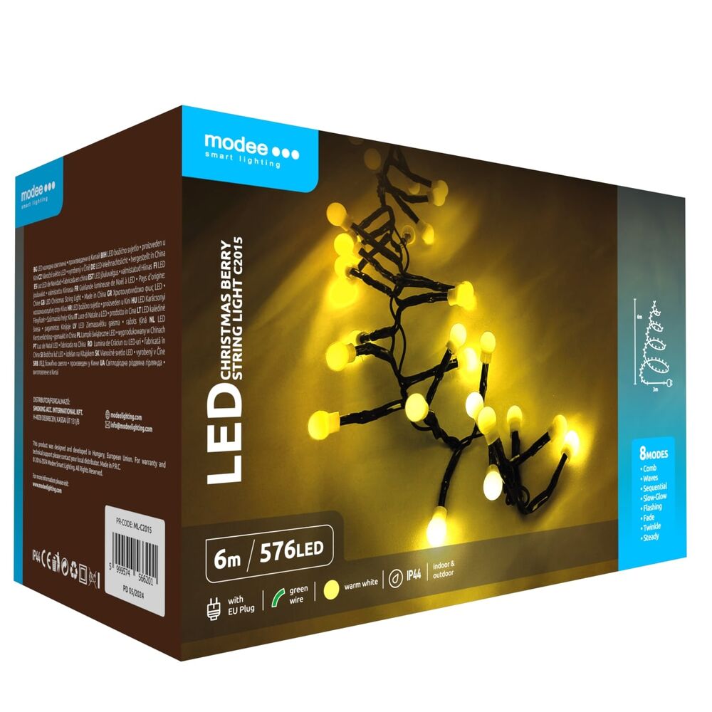 Sir de lumini colorate LED pentru Craciun, plastic, cu adaptor C2015, lumina calda, Modee