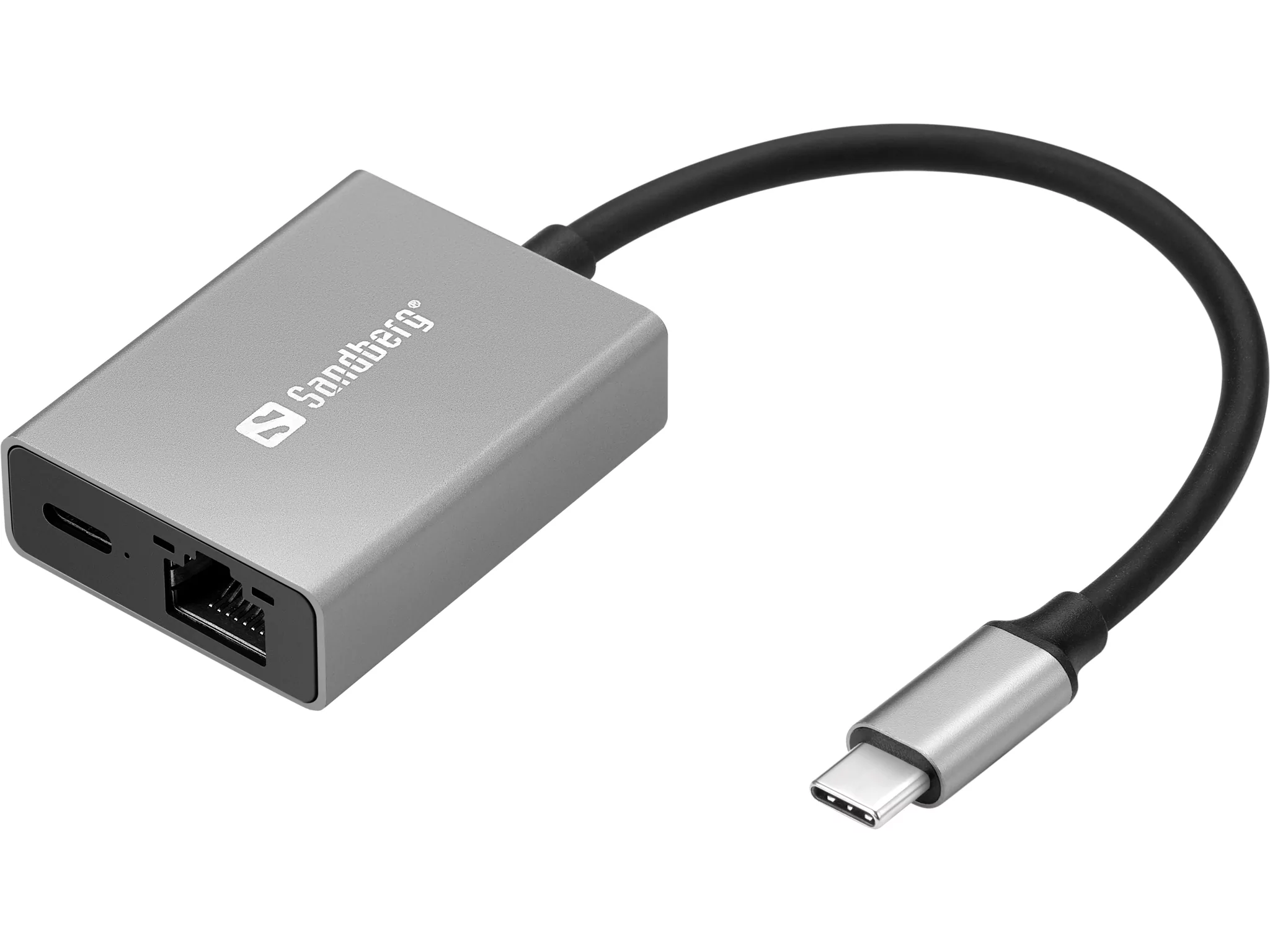 Hub USB-C - USB-C + RJ45, PD 100W, Sandberg 136-60, aluminiu