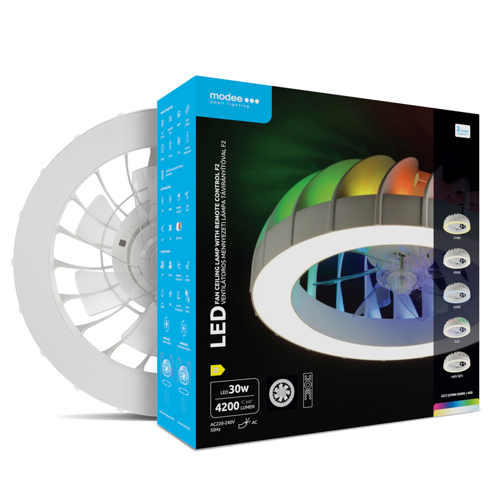 Plafoniera LED cu ventilator 30W 540mm RGB+3CCT 4200lm Modee ML-CLRGB-3CCT30W-F2W