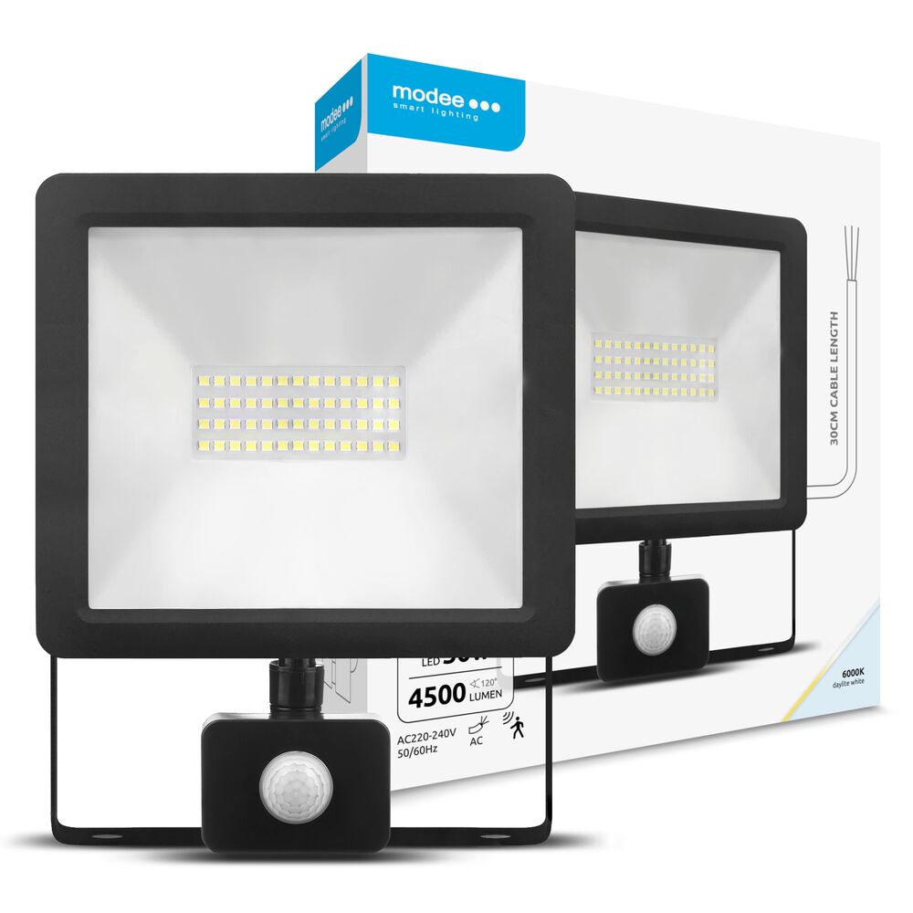 Proiector LED cu senzor 50W 4500lm IP65 6000K negru, Modee