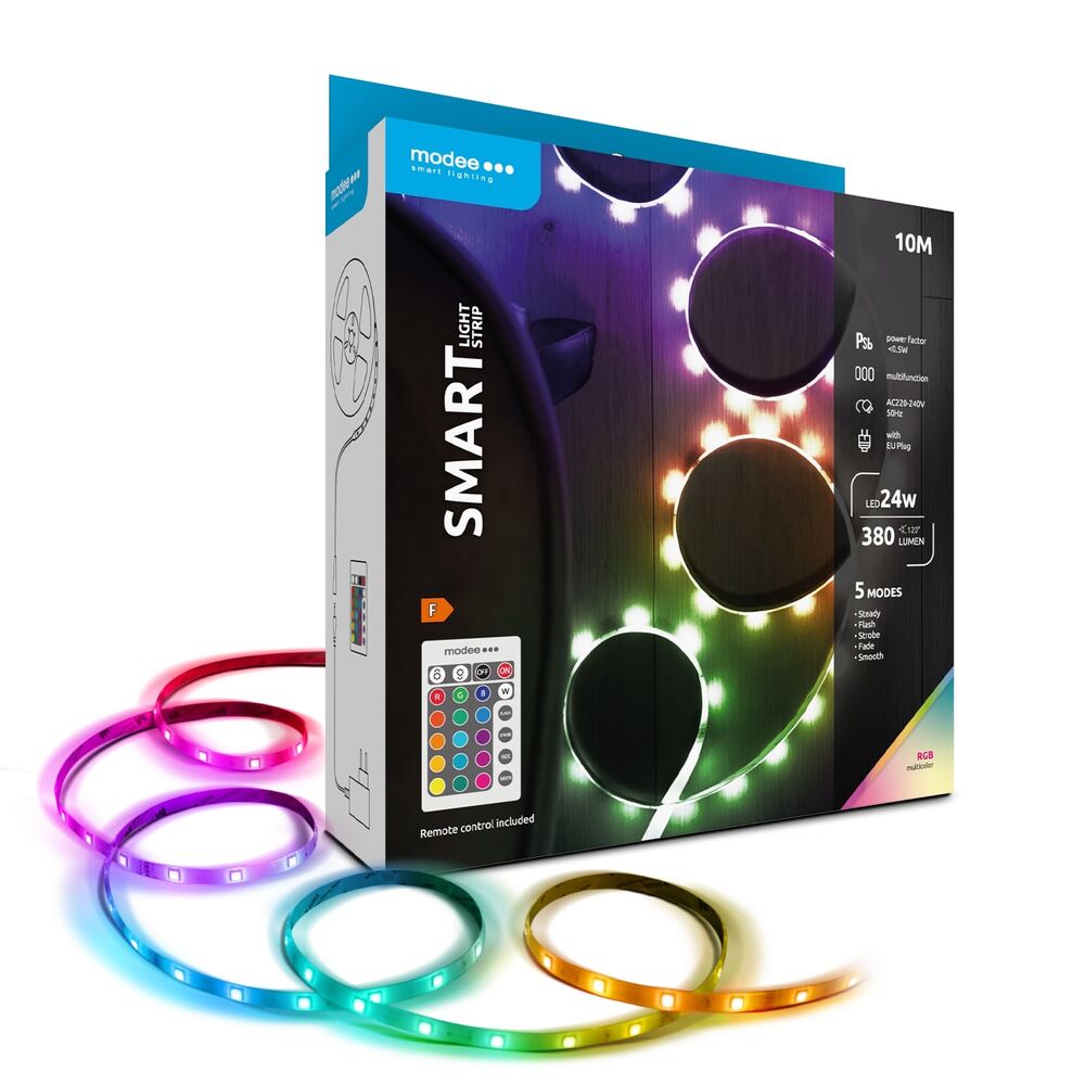 Bandă LED Smart Modee, 24W, telecomandă, RGB, 380lm, IP20, 10m
