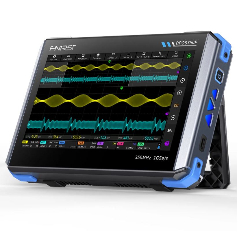Osciloscop digital portabil cu generator de semnale 4in1, ecran tactil 7", 1GSa/s, 350MHz, FNIRSI DPOS350P