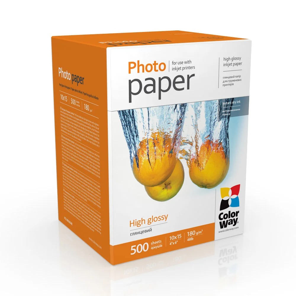 Hârtie foto ColorWay, lucios, alb, 10x15cm, 500 coli, 180g/mp, Seria High Glossy