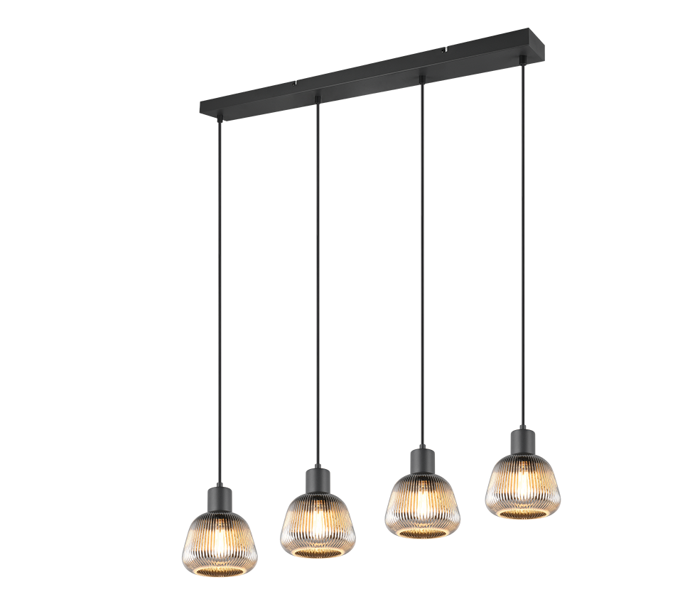 Lampă suspendata TRIO TARIFA, 4x E27 (nu sunt incluse), max. 25W, negru, sticlă cromata, 362800432