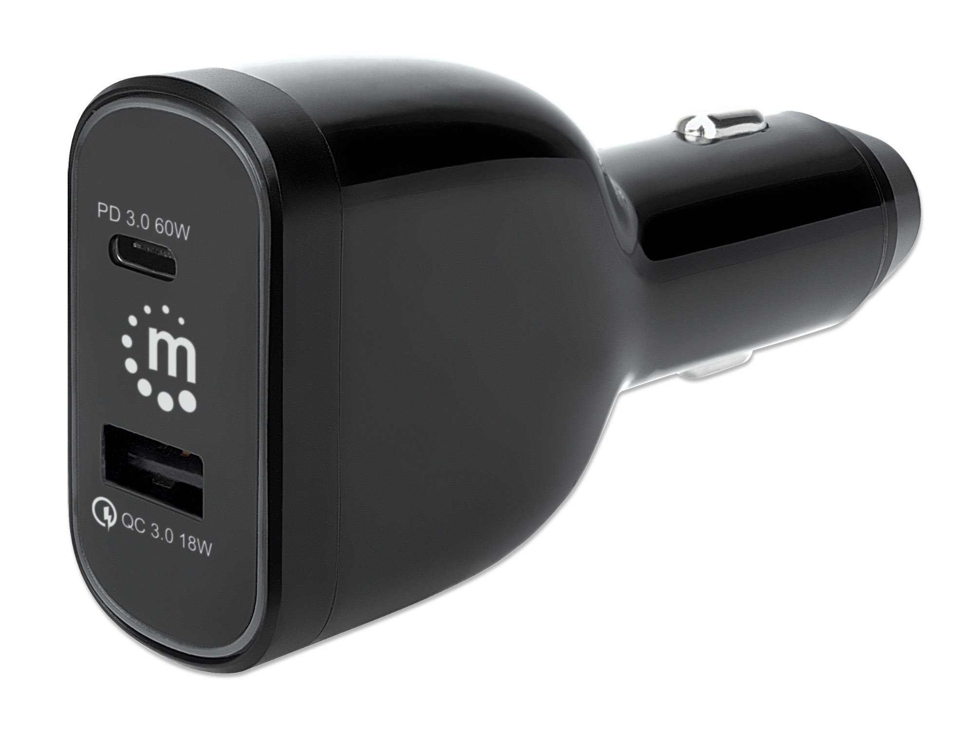 Încărcător auto Manhattan 102445, 1x USB-A QC 3.0 18W, 1x USB-C PD 60W, negru