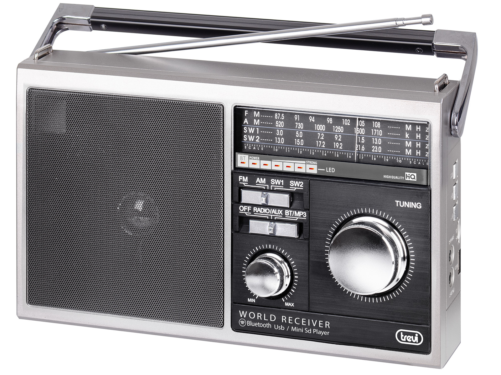 Radio AM/FM/SW1/SW2 Trevi MB 749 W, USB, MicroSD, AUX, argintiu