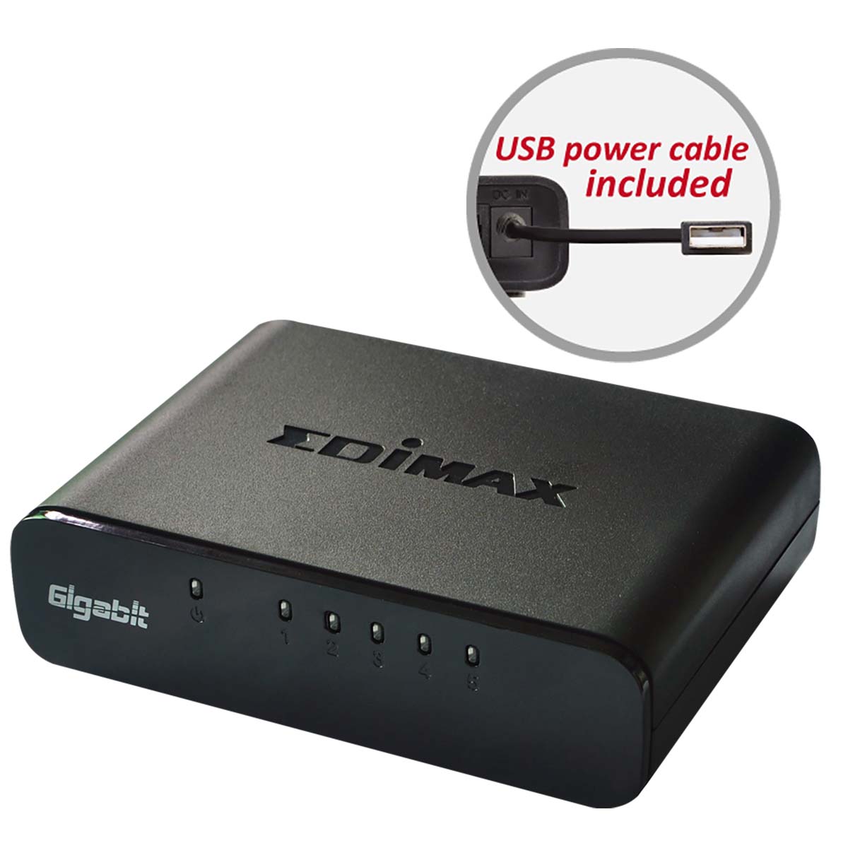 Switch Edimax ES-5500G V3, 5 porturi, Gigabit, cablu USB