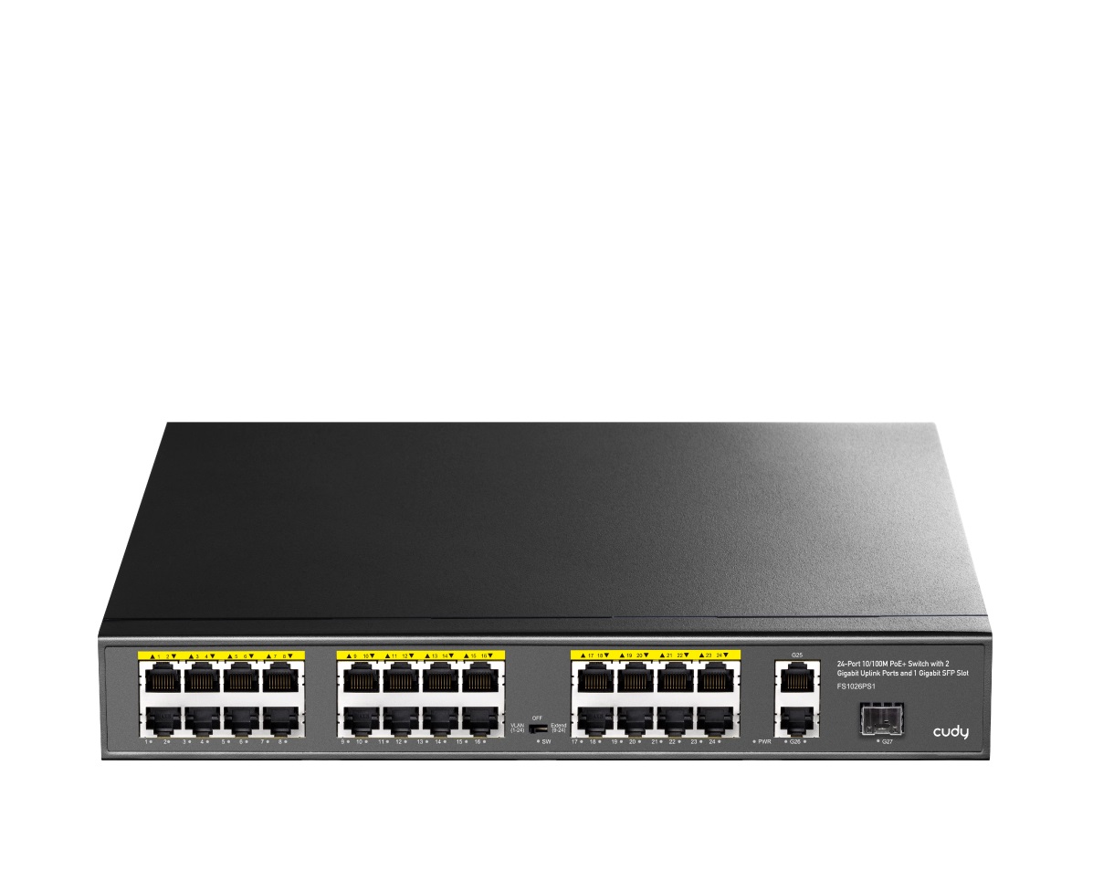 Switch 24 porturi, PoE Gigabit, 2 porturi Uplink Gigabit, 1 port SFP, FS1026PS1 Cudy