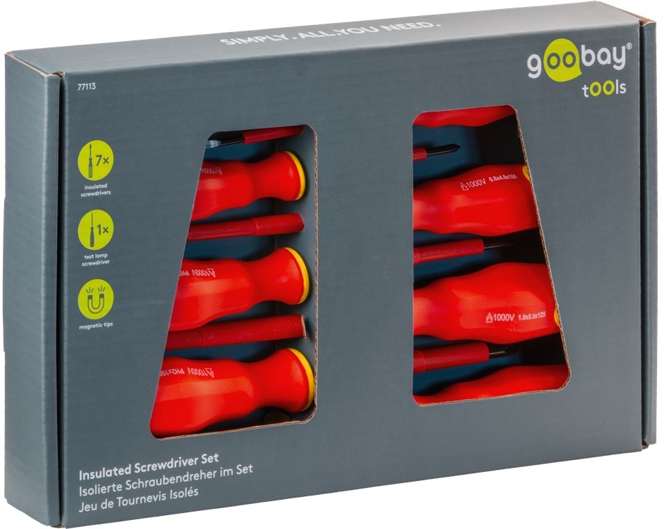 Set 8 șurubelnițe 3x cruce, 4x drepte, 1x creion de faza Goobay Tools