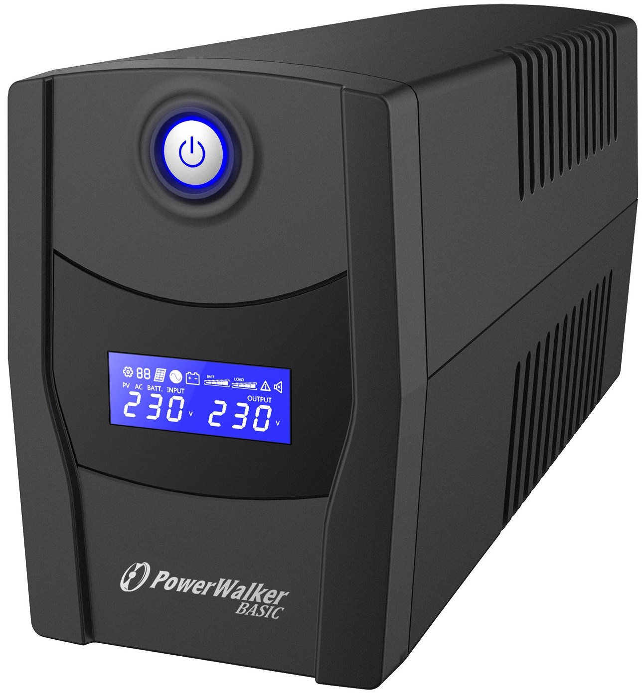 UPS line interactiv 1000VA/600W, afișaj LCD, ieșire 2xSchuko, baterie 12V/9Ah Powerwalker