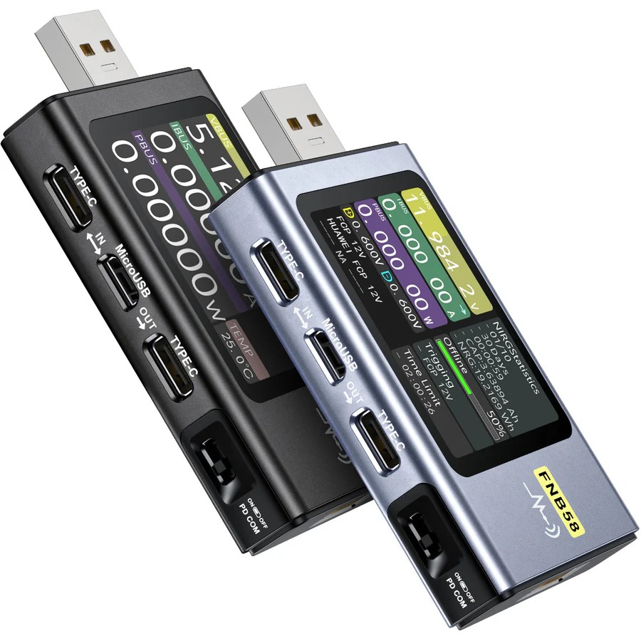 Tester USB Fnirsi FNB58 BT, Bluetooth, USB-A, USB-C afișaj color TFT