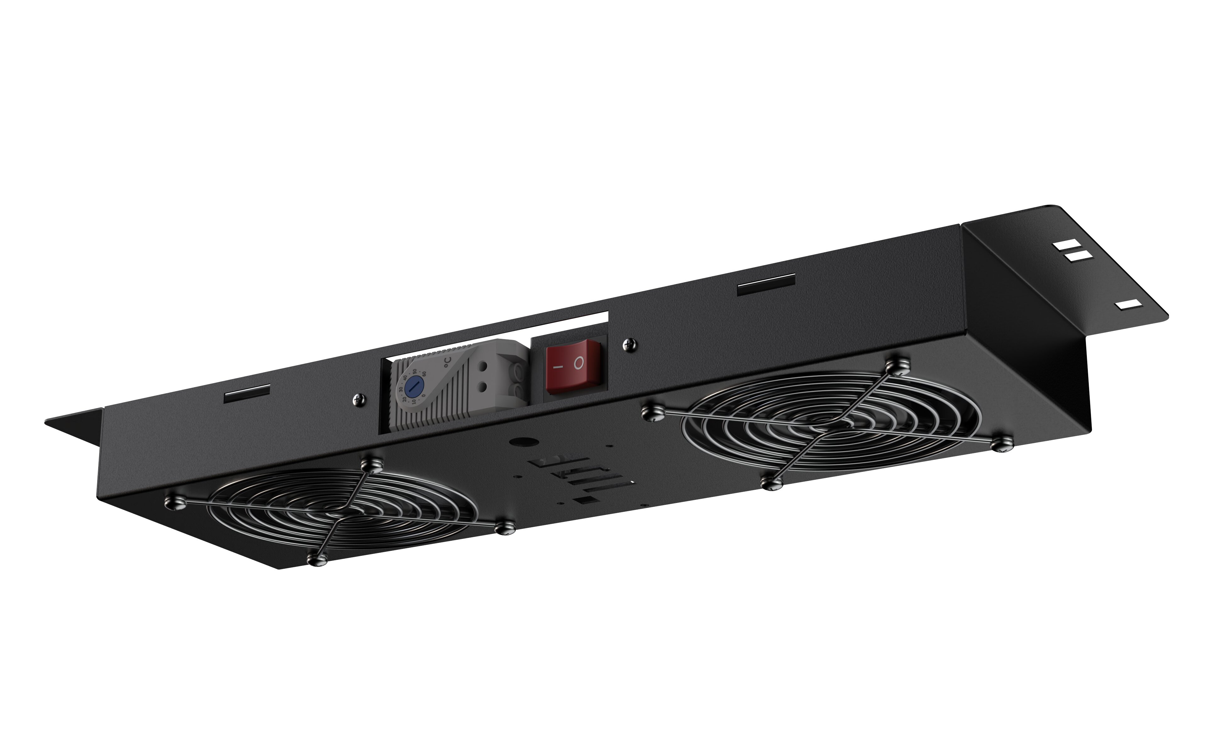 Unitate ventilare 1U pentru rack 19" 2 ventilatoare, cu termostat negru RAL9005 Mirsan MR.FAN2WT.01