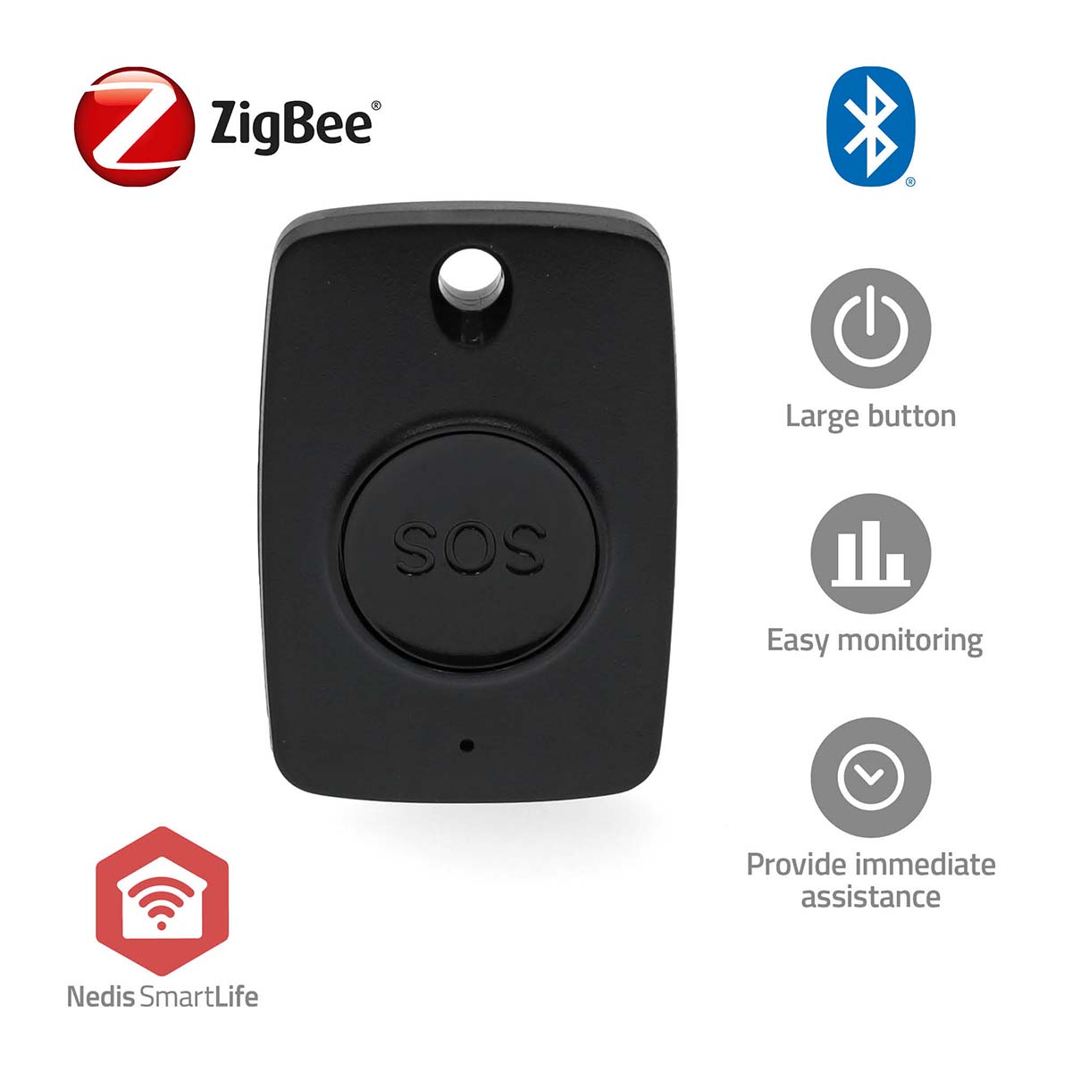 Buton de panica Smart Nedis, Zigbee 3.0, baterie CR2450, negru